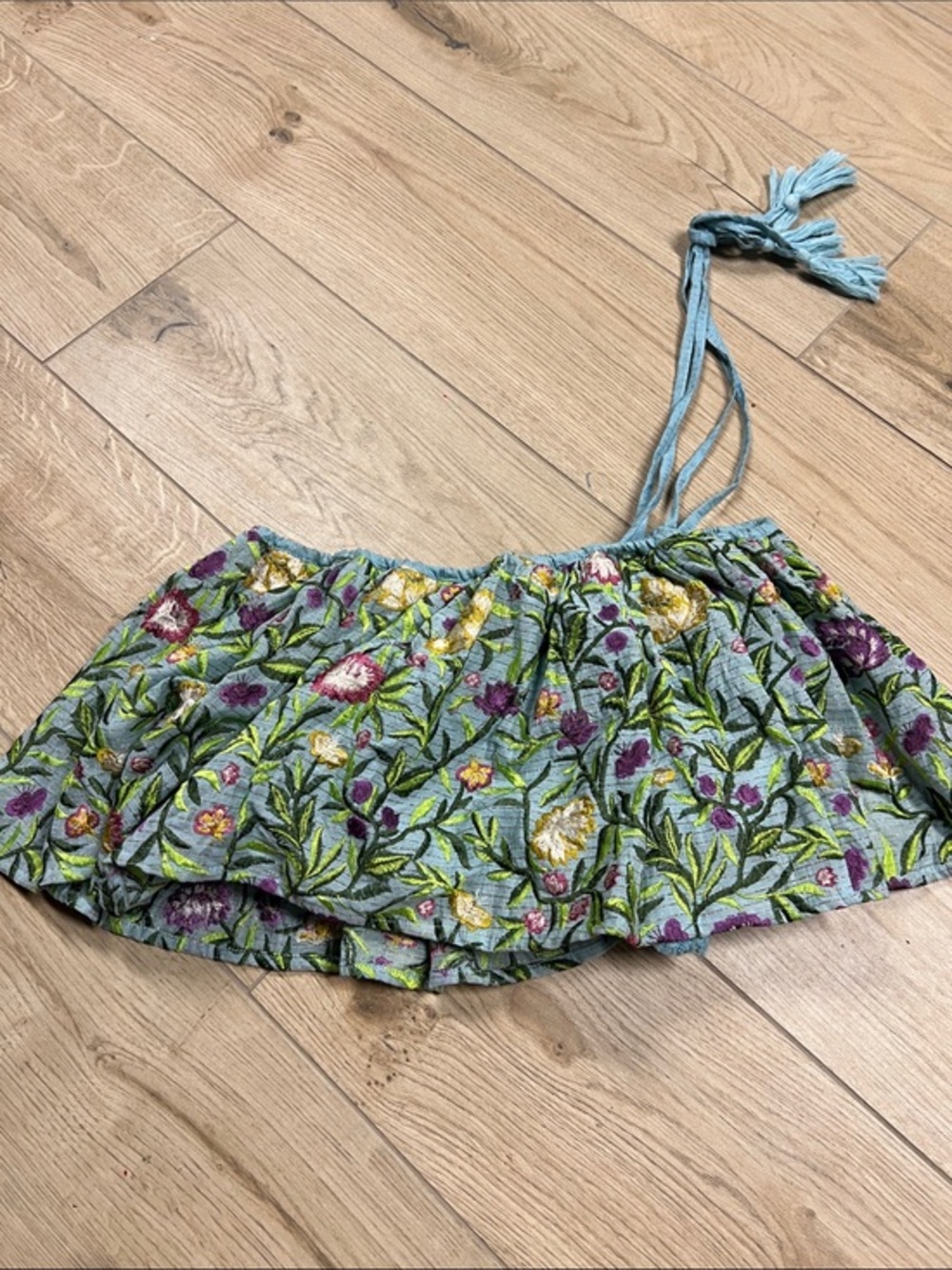 Anthropologie Blue Floral Tie-Shoulder Crop Top